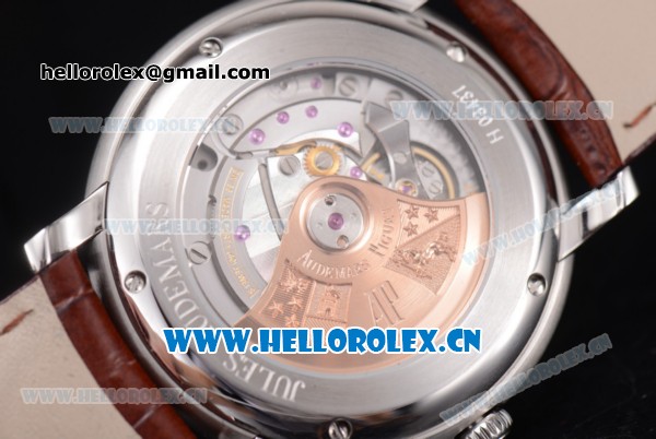 Audemars Piguet Jules Audemars Clone AP Calibre 3120 Automatic Steel Case with White Dial Stick Markers and Brown Leather Strap - 1:1 Original (EF) - Click Image to Close